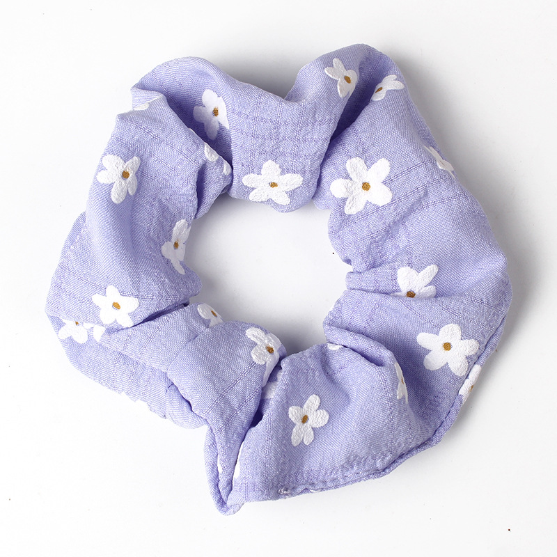 New Japanese and Korean large intestine circle, fresh and sweet, simple and versatile hair tie, cotton floral leather band hair tie accessory Juxin Item Picture