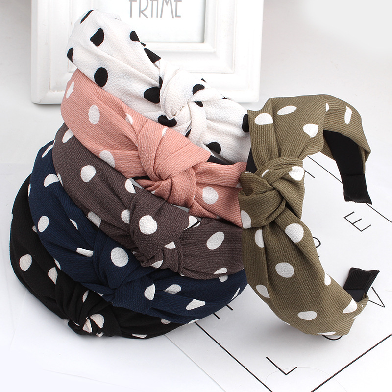 Korean fabric knotted chiffon polka dot hair bands, popular wide-edge hair accessories, cute women's headbands and hair bands wholesale details Picture