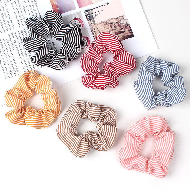 Cross-border fine striped large intestine hair band, fabric hair flower, hair accessory, hair rope, simple and versatile hair band, hair rope accessory, Juxin for women details Picture