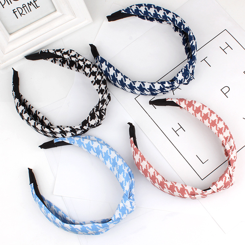 Korean fabric knotted hair bands, wide-edge chiffon checkered hair accessories, cute women's headbands and hair bands, best-selling wholesale details Picture