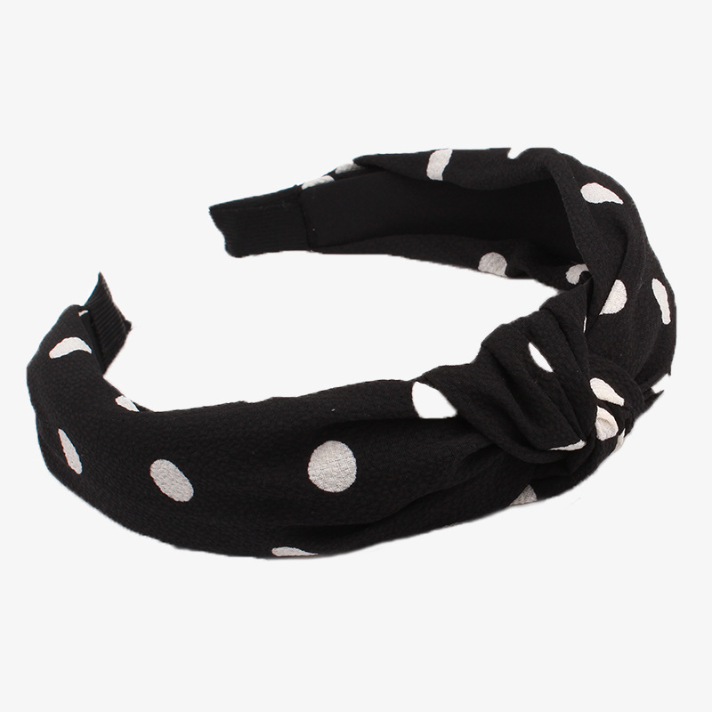 Korean fabric knotted chiffon polka dot hair bands, popular wide-edge hair accessories, cute women's headbands and hair bands wholesale Item Picture