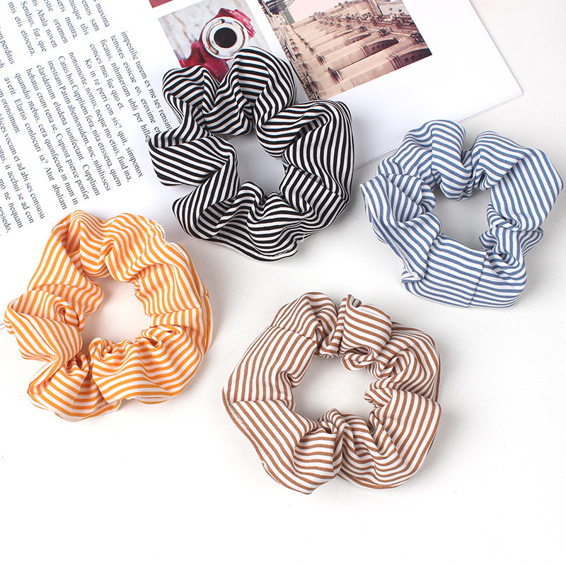 Cross-border fine striped large intestine hair band, fabric hair flower, hair accessory, hair rope, simple and versatile hair band, hair rope accessory, Juxin for women Specification drawing