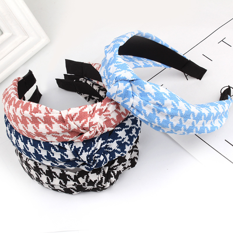 Korean fabric knotted hair bands, wide-edge chiffon checkered hair accessories, cute women's headbands and hair bands, best-selling wholesale Specification drawing