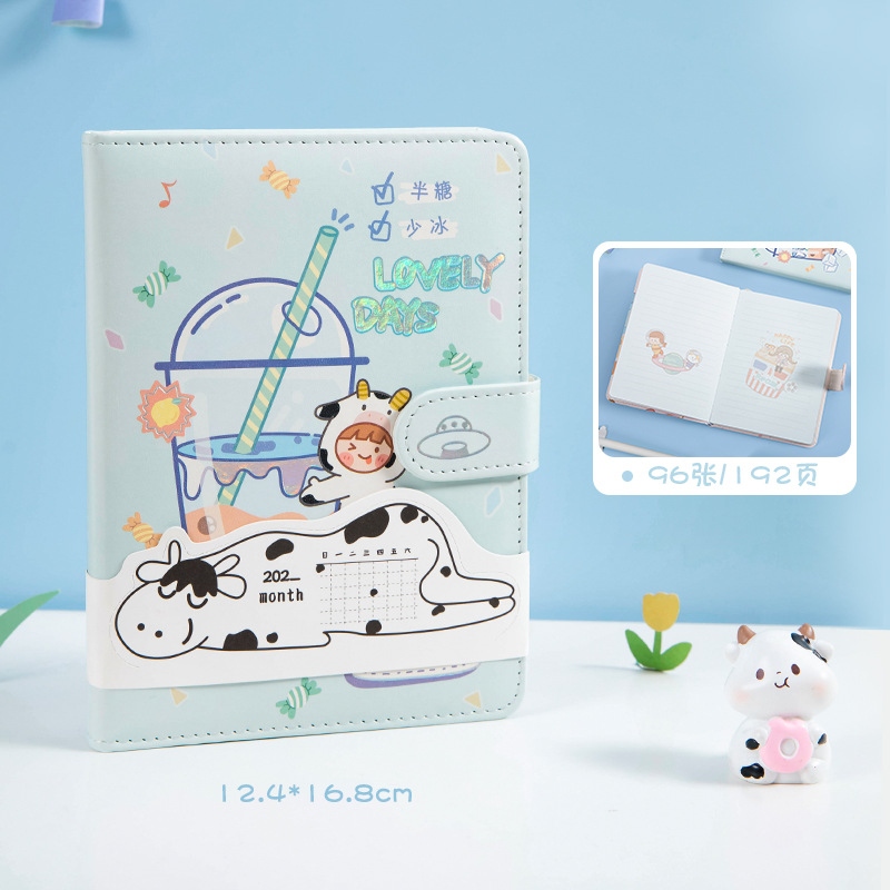 Cartoon Cow Girl pu magnetic buckle Book 36k Girl's Heart Color Page Notebook Student Diary Plan Book Diary Item Picture