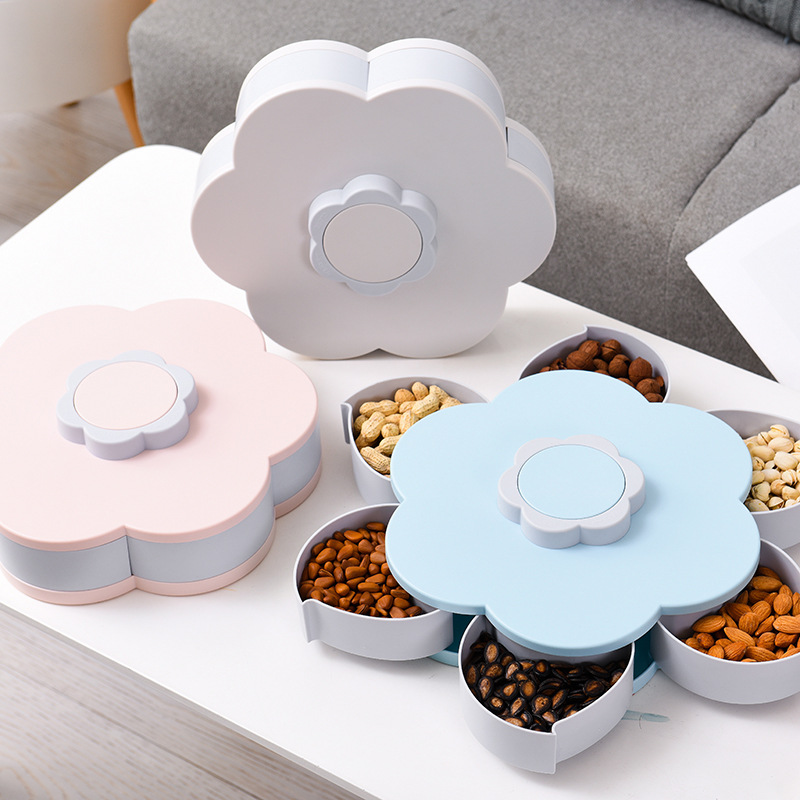 Creative Douyin's Petal-Shaped Rotating Fruit Box Candy Plate, Household Dried Fruit Box With Compartments And Lids, Fruit Plate And Nut Box Specification drawing