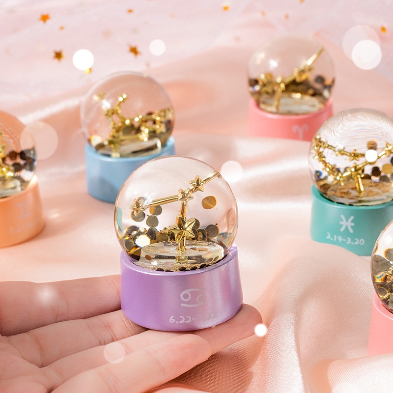 Twelve zodiac glass crystal balls, girlish desktop decoration resin ornaments, birthday gift creative crystal balls details Picture