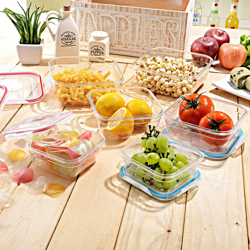 Three-Piece Plastic Food Storage Box Set, Square Storage Box, Lockup Transparent Box, Fruit Food Storage Box, Food Food Storage Box details Picture