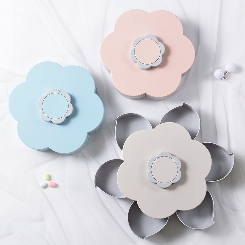Creative Douyin's Petal-Shaped Rotating Fruit Box Candy Plate, Household Dried Fruit Box With Compartments And Lids, Fruit Plate And Nut Box Item Picture