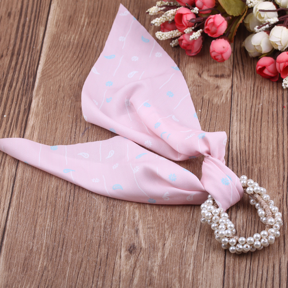 Pearl bow ribbon hair tie, forest-style super fairy hair band, women's ponytail long ribbon hair tie, summer tie hair tie details Picture