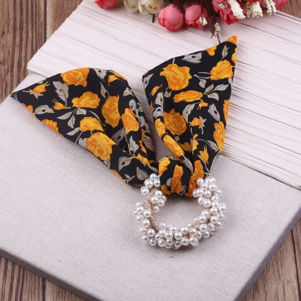 Floral bow ribbon hair tie, retro French and Korean style hair band for women, exquisite pearl hair tie for women Specification image