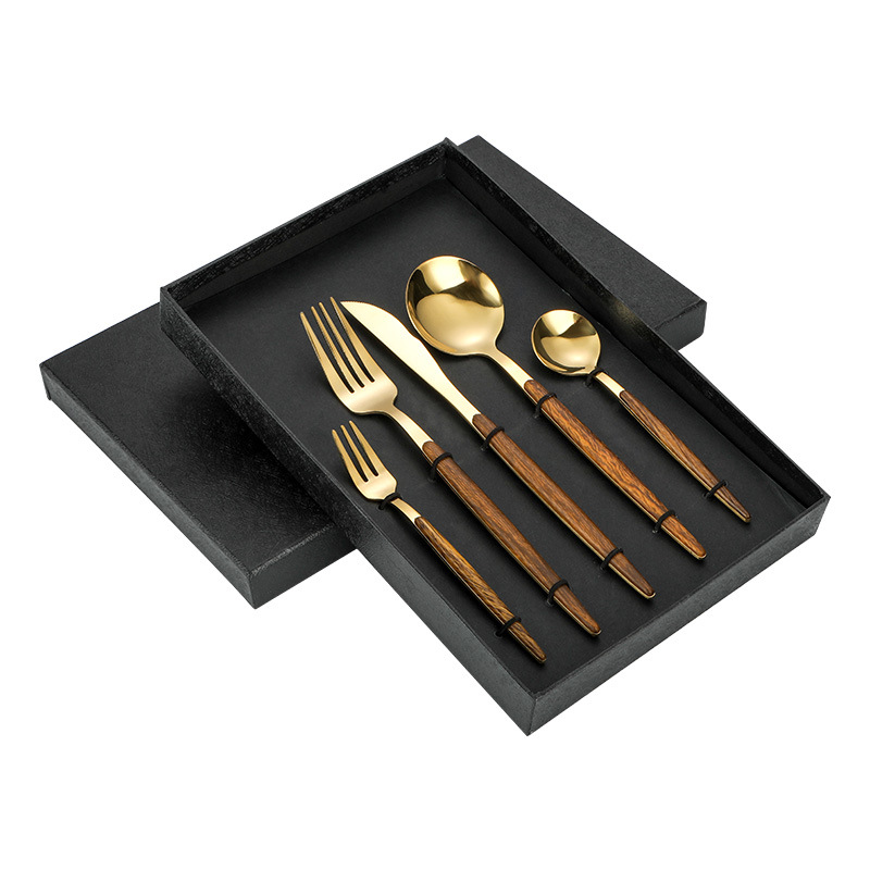 跨境木纹葡萄牙西餐刀 创意日式西餐刀叉勺子不锈钢餐具礼盒套装详情图5