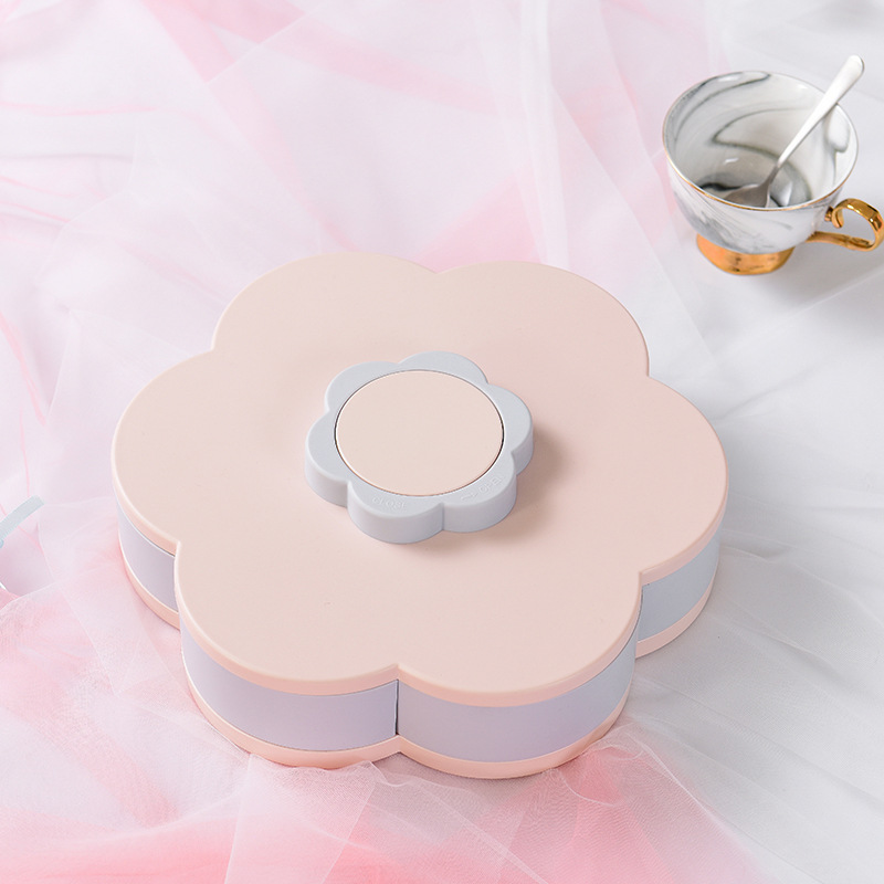 Creative Douyin's Petal-Shaped Rotating Fruit Box Candy Plate, Household Dried Fruit Box With Compartments And Lids, Fruit Plate And Nut Box Application Scenario