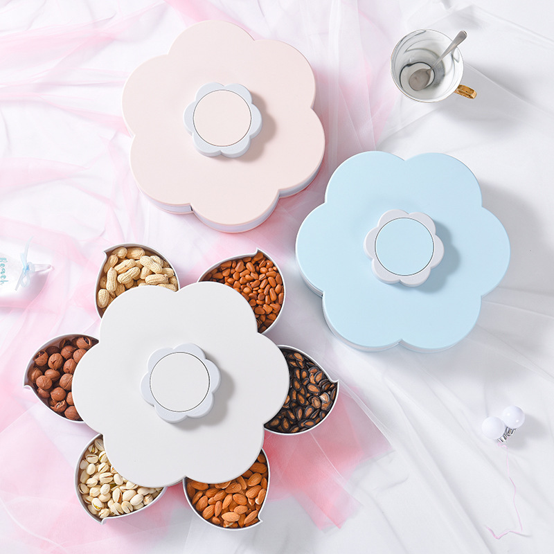 Creative Douyin's Petal-Shaped Rotating Fruit Box Candy Plate, Household Dried Fruit Box With Compartments And Lids, Fruit Plate And Nut Box