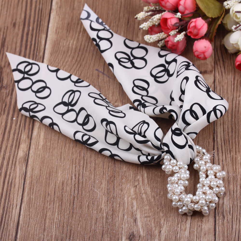 Pearl bow ribbon hair tie, forest-style super fairy hair band, women's ponytail long ribbon hair tie, summer tie hair tie Specification image