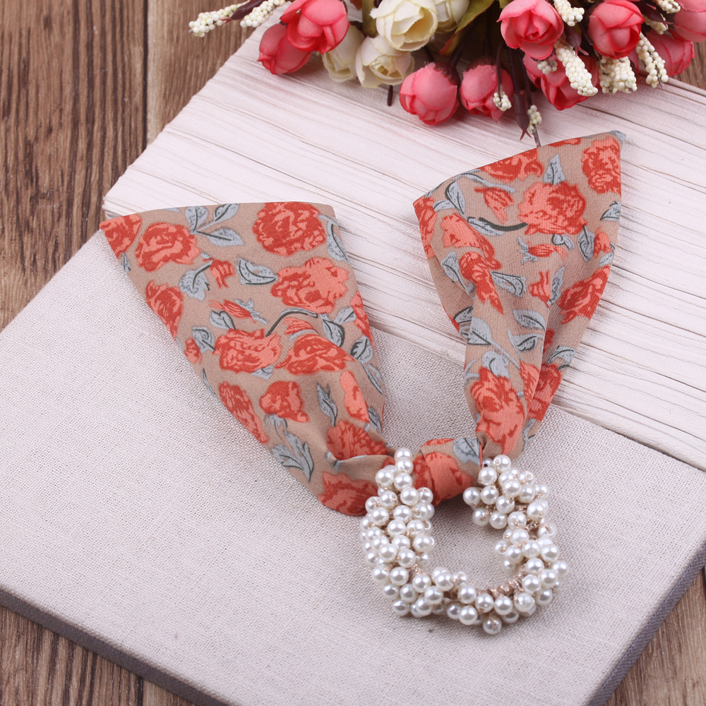 Floral bow ribbon hair tie, retro French and Korean style hair band for women, exquisite pearl hair tie for women Item Picture