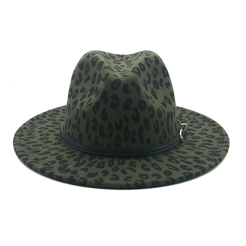 Leopard print color-blocked top hat, wide-brimmed jazz hat, black belt, woolen felt hat, leopard print bright red top hat details Picture
