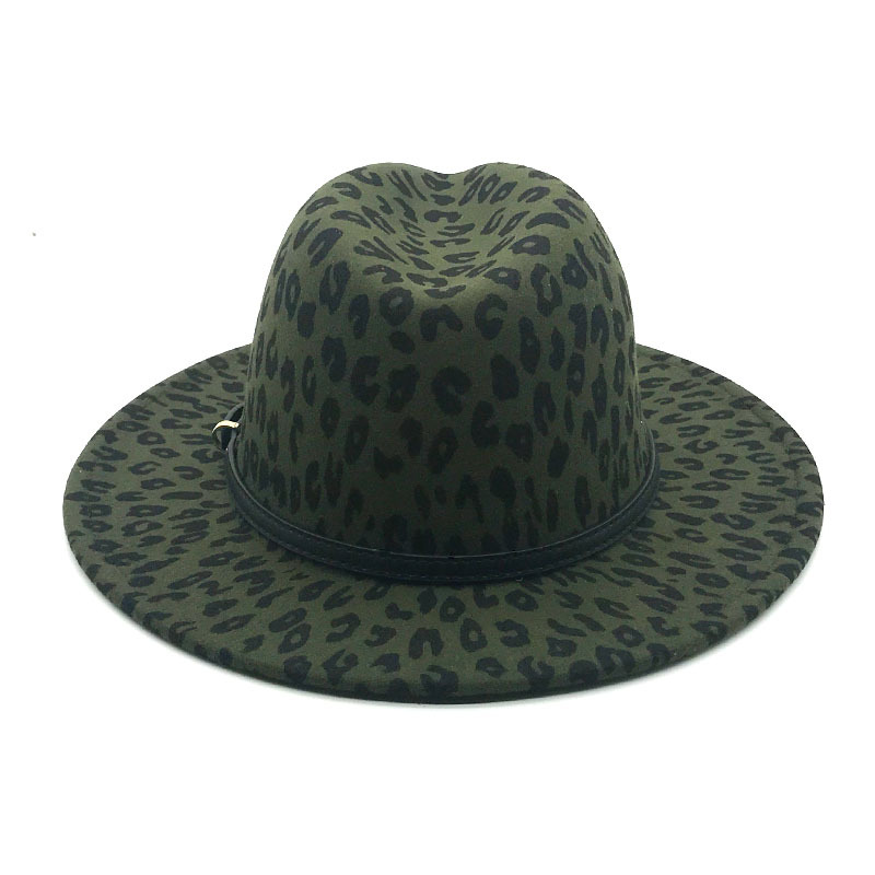 Leopard print color-blocked top hat, wide-brimmed jazz hat, black belt, woolen felt hat, leopard print bright red top hat Specification image