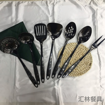 Stainless steel kitchenware titanium black handle laser congee slotted spoon stir-fry flat shovel slotted spoon slotted fork customizable