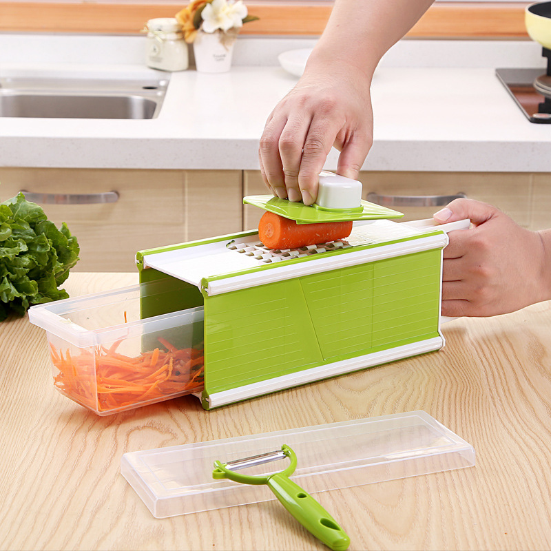 The New Five-In-One Multi-Functional Four-Sided Square Vegetable Slicer Is A Perfect Tool For Slicing And Shredding Vegetables Specification drawing