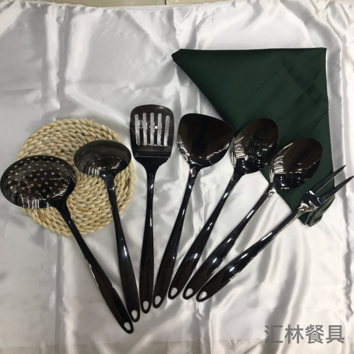 Stainless steel kitchenware titanium black handle congee slotted spoon stir-fried flat shovel slotted spoon slotted fork customizable