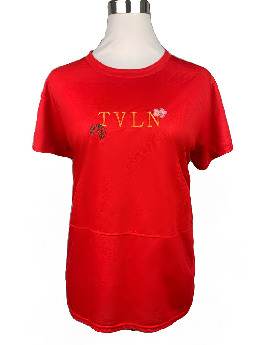 New summer printed short-sleeved cotton-padded T-shirt, plus-size women's wear, middle-aged mom's casual top, loose base layer details Picture