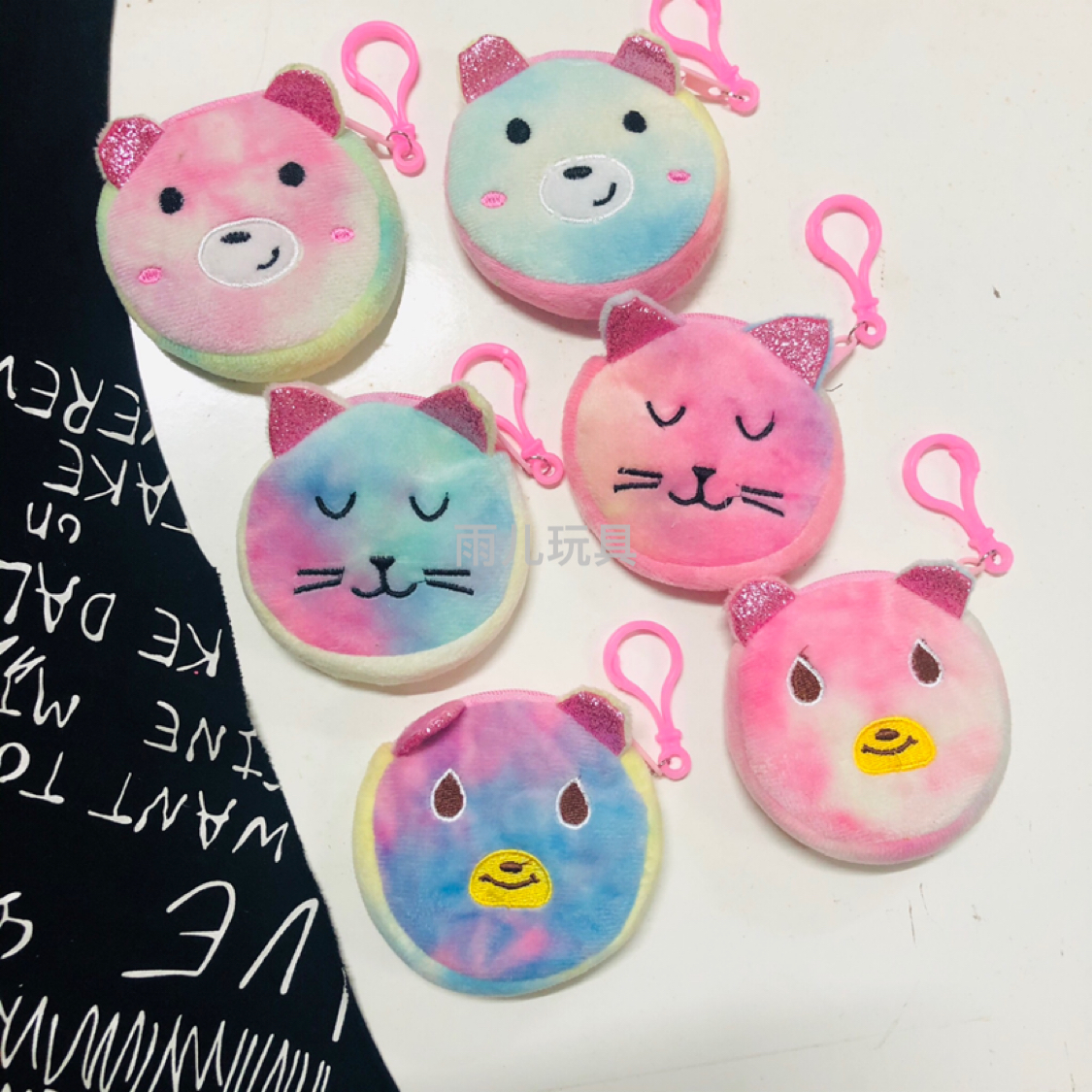 Plush toy wallet, children's coin purse, cartoon embroidery wallet, 8cm round unicorn wallet, tie-dye coin purse Specification image