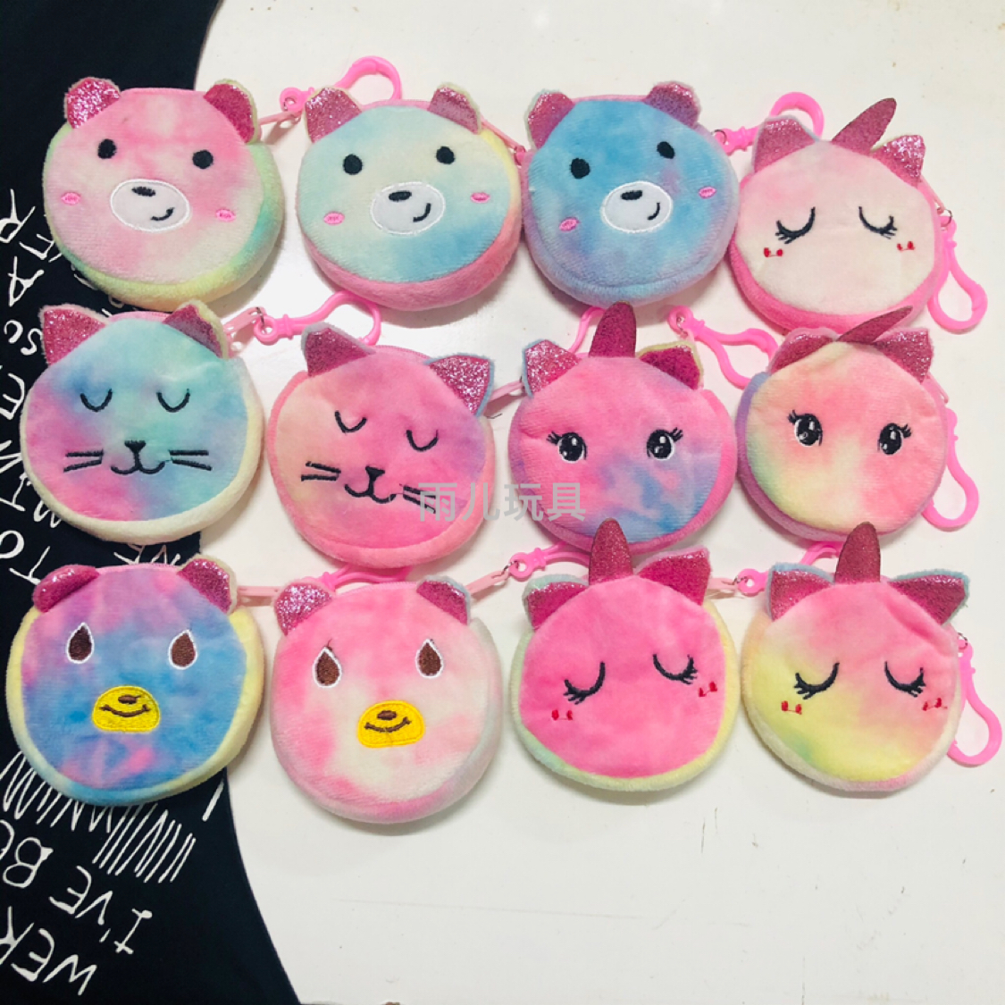 Plush toy wallet, children's coin purse, cartoon embroidery wallet, 8cm round unicorn wallet, tie-dye coin purse details Picture