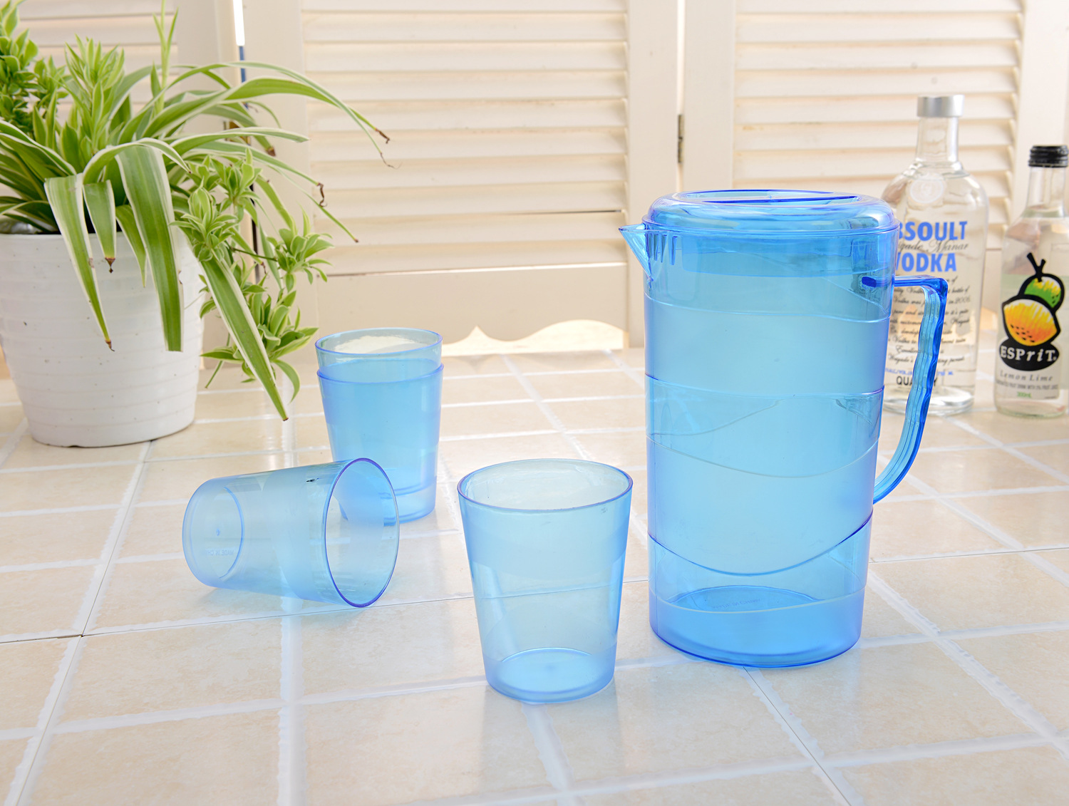 塑料冷水壶 磨砂透明冷水壶 夏日果汁壶饮水壶 家用水壶一壶四杯