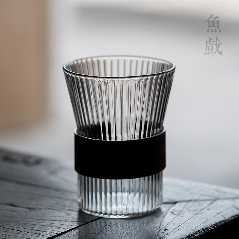 防烫手玻璃单杯 锤木纹加厚耐热水杯 茶道六君子杯