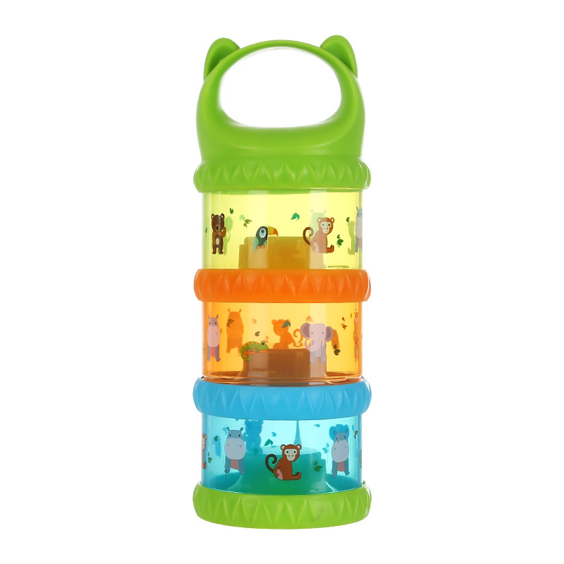 Colorful milk powder box, independent layer milk powder grid, convenient printed three-layer milk powder box, cat head milk powder box, baby bottle accessories Item Picture