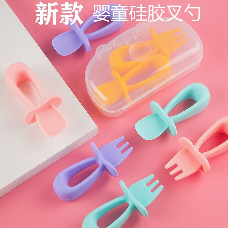 New baby training fork spoon lick spoon baby learn to eat silicone spoon baby food spoon