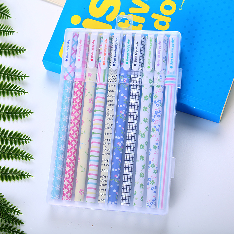 Creative colored gel pens, cartoon student stationery 10-piece set, black gel pen set, office supplies, signature pen factory Application Scenario