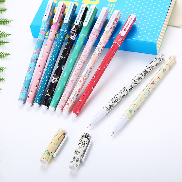 Creative colored gel pens, cartoon student stationery 10-piece set, black gel pen set, office supplies, signature pen factory Item Picture