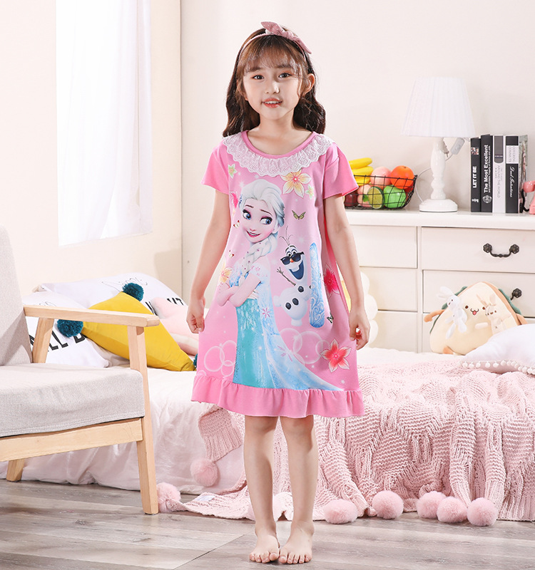 Children's sleeping dress, summer short-sleeved princess dress, thin and cute little girl pajamas, big and small girls' halter dress Application Scenario