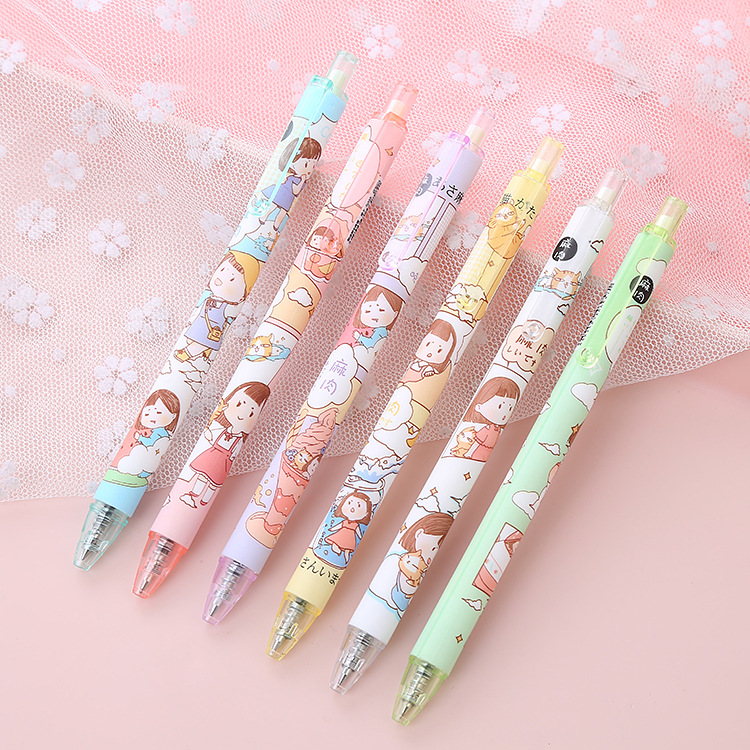 ins cartoon press gel pen with a high appearance level student black 0.5 Fujiki cute gel pen with a ball full figure
