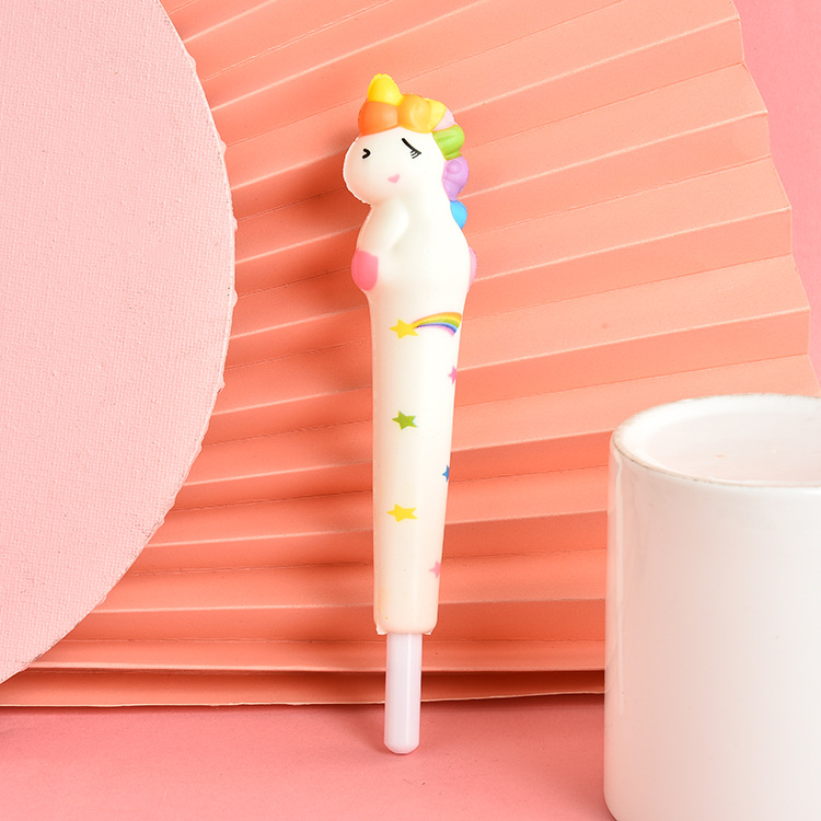 Cute animal stress-relieving pen, stress-relieving pen, gel pen, student, soft little rabbit, unicorn pen, duckling, dinosaur details Picture