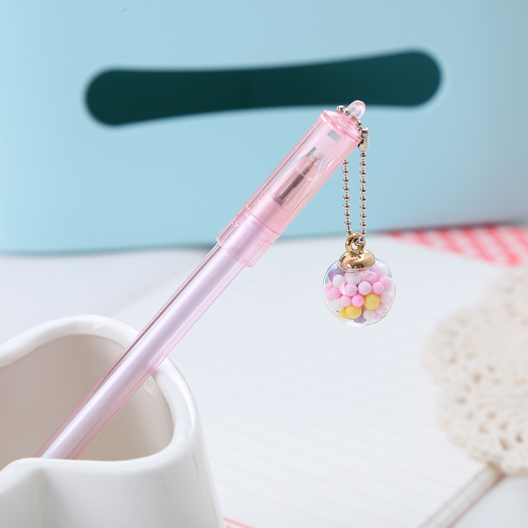 Student pendant pens, creative colored balls, wish bottles, pendants, new gel pens, and wholesale of water-based signature pens with a girly heart details Picture