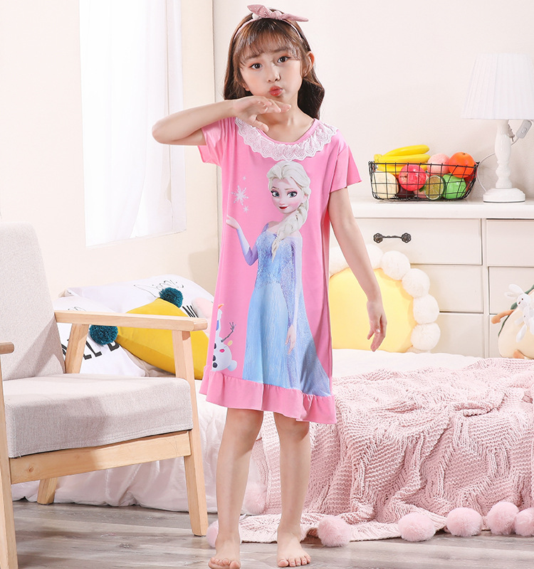 Children's sleeping dress, summer short-sleeved princess dress, thin and cute little girl pajamas, big and small girls' halter dress Specification image