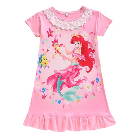 Children's sleeping dress, summer short-sleeved princess dress, thin and cute little girl pajamas, big and small girls' halter dress Item Picture