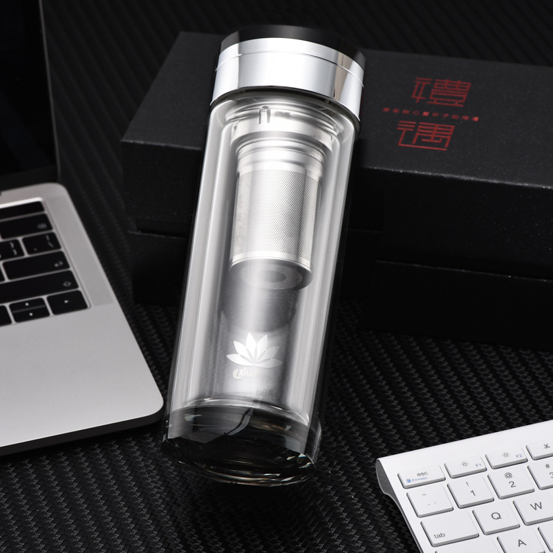 礼盒双层水晶玻璃杯隔热水杯便携茶杯高硼硅泡茶杯