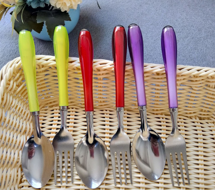 One-yuan and two-yuan spoon and fork sets, colorful handle spoons and forks, spoons and forks, one-yuan supply Specification image