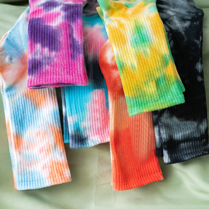 Tie-dyed tube socks Street trend high top tide socks Men's and women's solid color cotton socks Basketball men's socks skateboard socks details Picture