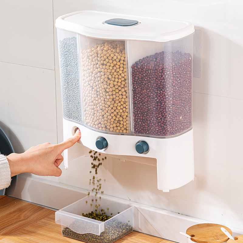 Household Rice Storage Bucket, Moisture-Proof And Insect-Proof, Storage And Classification, Five-Grain And Miscellaneous Grain Tank, Wall-Mounted Rice Storage Box, Multi-Functional Compartment-Sealed details Picture