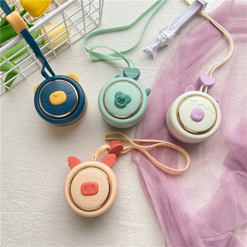Creative neck-hanging cartoon mini charging fan, USB portable, leafless lanyard for students, girls and children, small fan in multiple colors Specification drawing