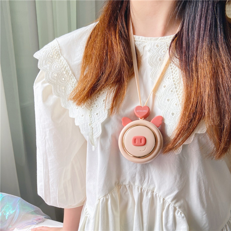 Creative neck-hanging cartoon mini charging fan, USB portable, leafless lanyard for students, girls and children, small fan in multiple colors details Picture