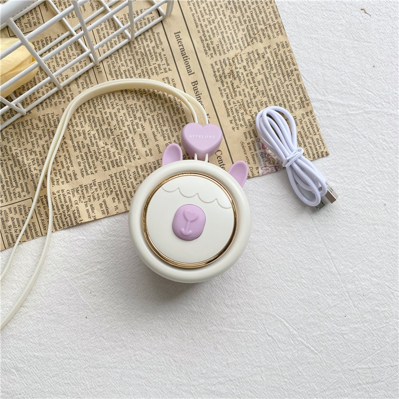 Creative neck-hanging cartoon mini charging fan, USB portable, leafless lanyard for students, girls and children, small fan in multiple colors Item Picture