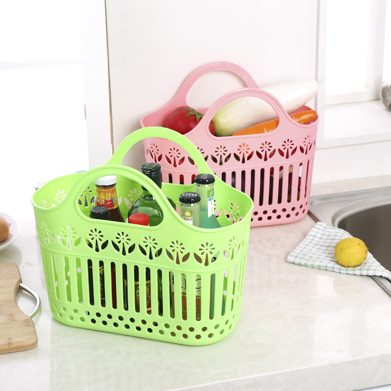 批发手提收纳篮 长方形环形洗漱篮整理蔬菜水果购物篮镂空