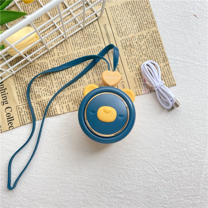 Creative neck-hanging cartoon mini charging fan, USB portable, leafless lanyard for students, girls and children, small fan in multiple colors Application Scenario