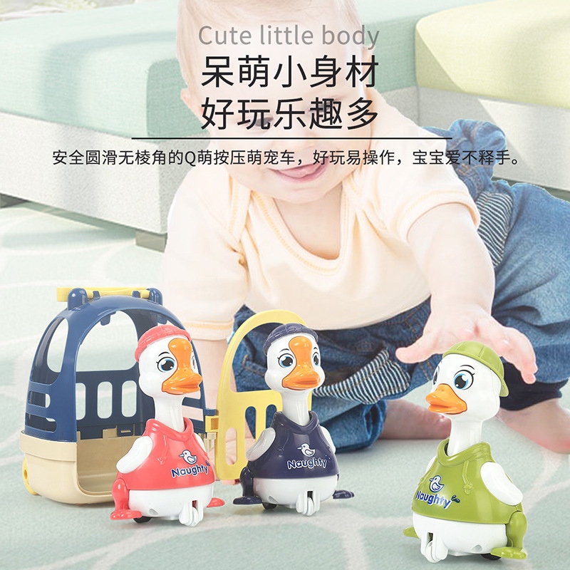 The new best-selling children's press cute little duck inertial rebound bike with sliding house and baby walking toys are selling well details Picture