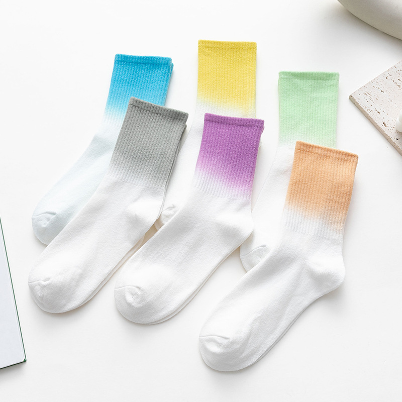 扎染袜子女中筒夏季彩色棉袜高筒吸汗袜子批发网红街潮女棉袜吊染